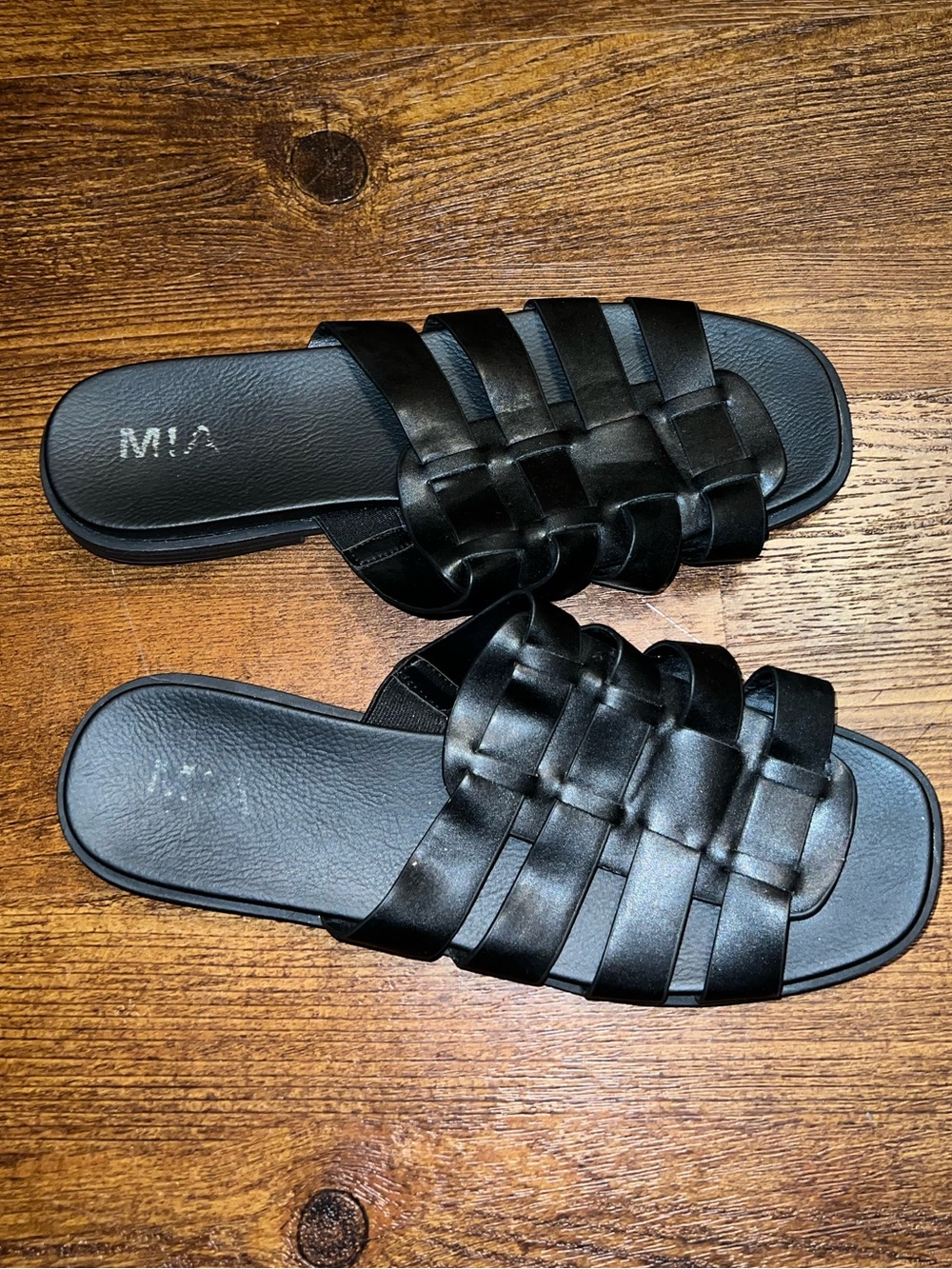 MIA Black Woven Strap Comfortable Slip On Slide Sandals Size 8.5 - Picture 2 of 7